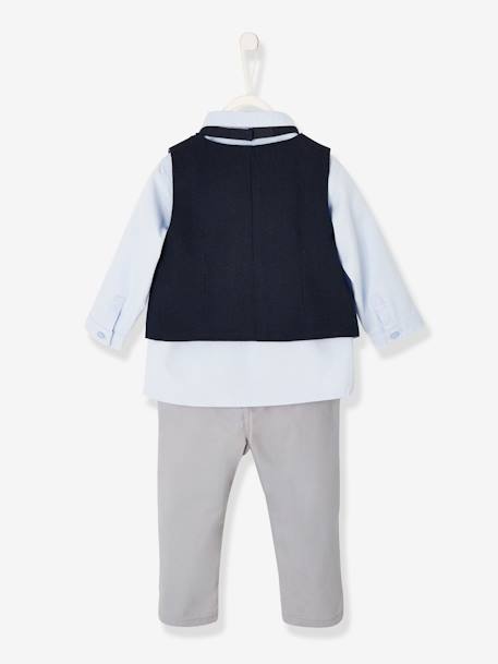 Festliches Jungen Baby-Set: Hemd, Hose, Weste & Fliege Oeko-Tex - blau/nachtblau/grau - 8