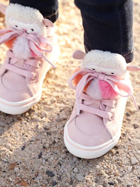 Mädchen High Sneakers für Babys, 3 Pompons wollweiß/pfirsich 1