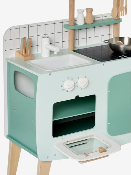 Retro-Spielküche, Küche aus Holz FSC® - grün/natur+rosa/natur - 6