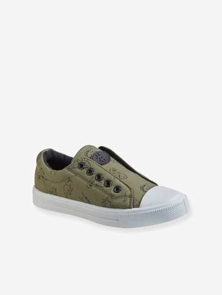 Jungen Stoff-Sneakers mit Gummizug blau/senfgelb+grau+khaki dinos 20