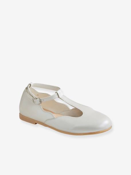 Festliche Mädchen Ballerinas mit Schnalle - weiß+zartrosa - 1