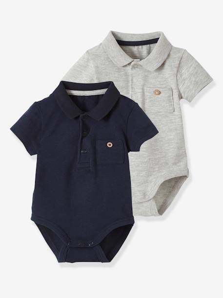 2er-Pack Baby Bodys für Neugeborene, Polokragen Oeko-Tex - hellblau+pack nachtblau - 8