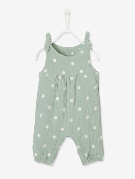 Mädchen Baby Overall, bestickte Motive dunkelbraun+graugrün bedruckt+hellrosa+wollweiß 6