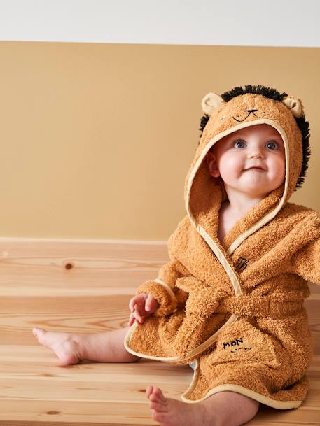 Baby Bademantel LÖWE Oeko Tex, personalisierbar senfgelb 1