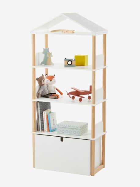 Kinderzimmer Bücherregal in Hausform WOODY weiß/natur 2