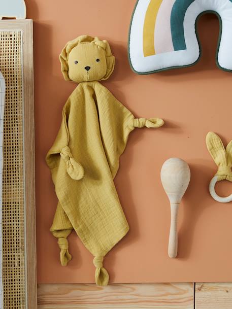 Baby Geschenk-Set: Schmusetuch & Greifling, personalisierbar senfgelb 1