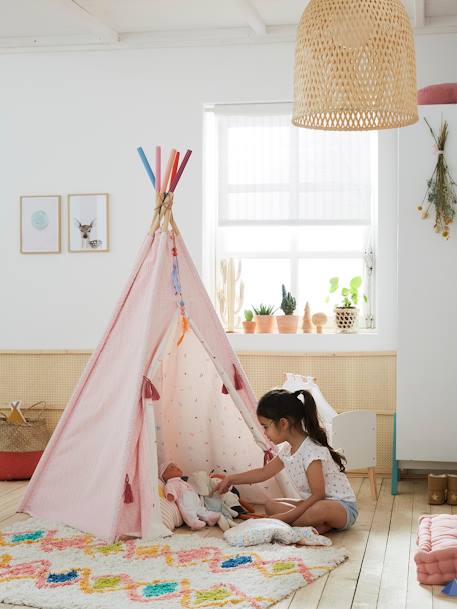 Kinder Spielzelt PETITE SIOUX, wendbares Tipi mit Holzstangen, FSC® rosa/wollweiß bedruckt 1