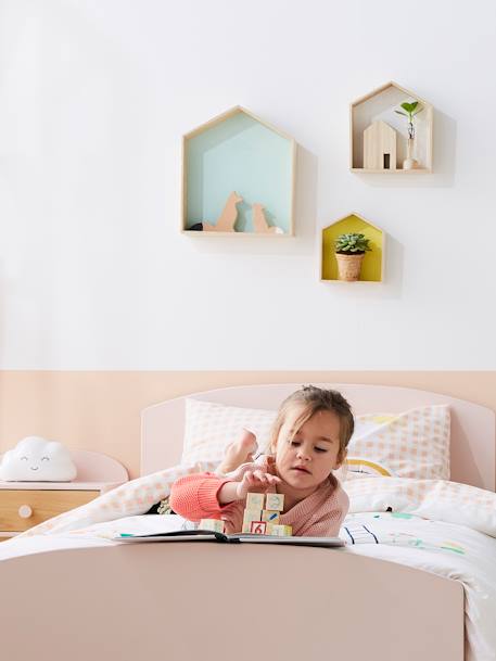 Kinderzimmer 3er-Set Wandregale in Hausform, Setzkasten - nachtblau+moosgrün+gelb+rosa+türkis+weiß+gelb - 9