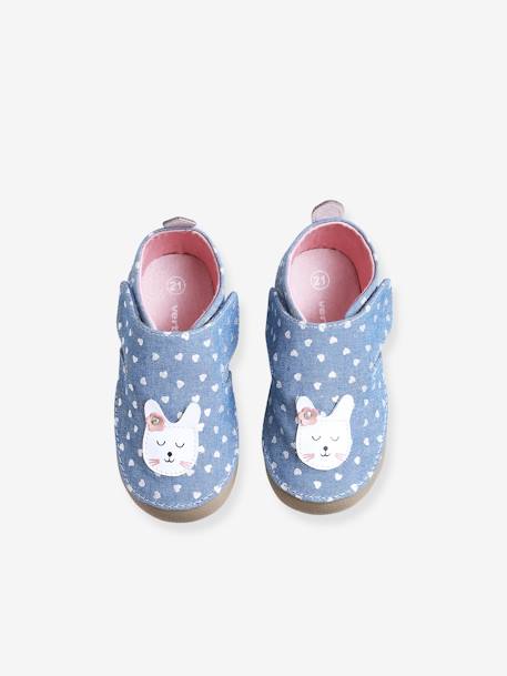 Mädchen Baby Hausschuhe mit Klett, Chambray blau 1