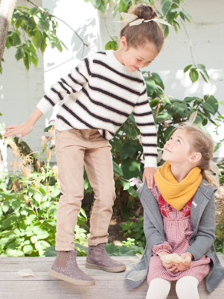 Mädchen Boots, Dehneinsatz und Reißverschluss marine+taupe 13