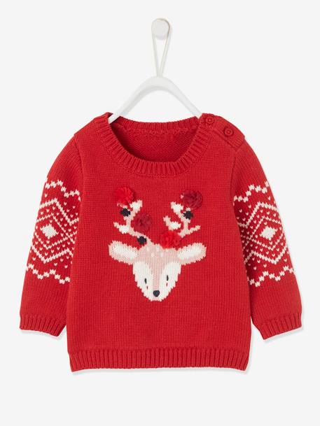 Baby Weihnachts-Pullover mit Rentiermotiv, Unisex ziegel 1