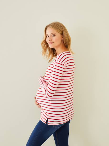 Shirt in Wickelform, Schwangerschaft & Stillzeit Oeko-Tex weiß/blau gestreift+weiß/rot gestreift 10