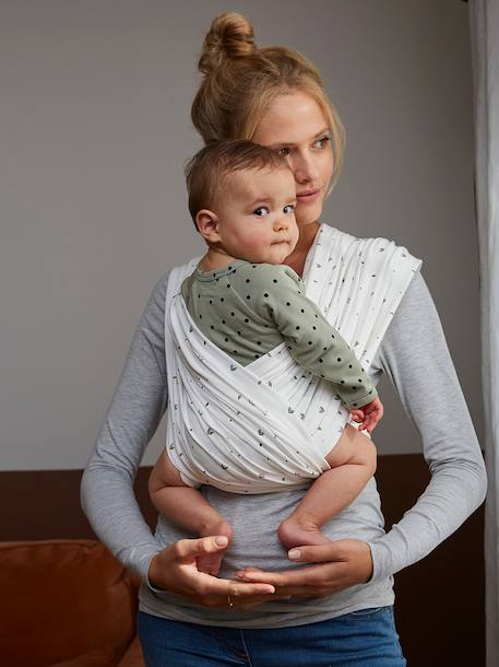 Baby Tragetuch ohne Knoten Oeko-Tex - wollweiß bedruckt - 1