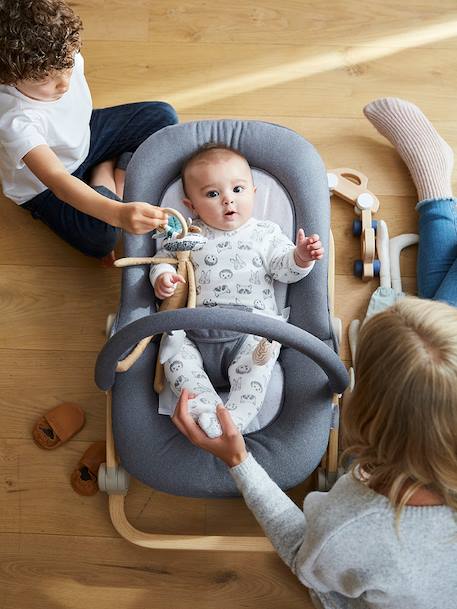 Babywippe mit Spielbogen BABYDREAM grau/weiß+graugrün+senfgelb+wollweiß 10