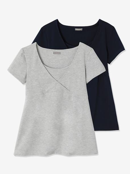 2er-Pack T-Shirts für Schwangerschaft & Stillzeit Oeko-Tex - hellrosa+pack marine/grau+schwarz - 10
