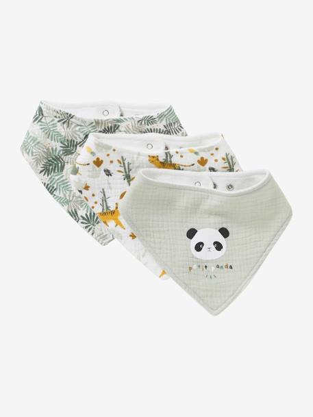 3er-Pack Baby Halstücher, Baumwoll-Musselin Oeko-Tex altrosa katze+beige bedruckt/hygge+nachtblau/polarstern+pack grün panda+pack weiß/grün löwe+pack weiß/orange fuchs+salbeigrün/waldspaziergang 17