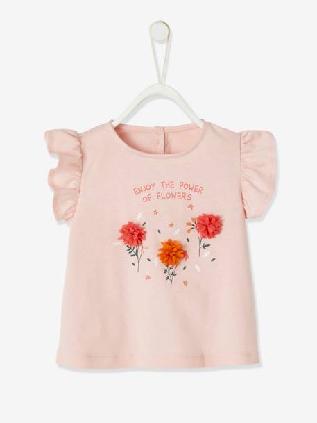 Mädchen Baby T-Shirt, 3D-Blumen Oeko-Tex altrosa+wollweiß 2