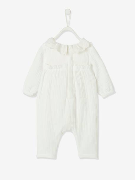 Mädchen Baby Overall, Lochstickerei - cappuccino+wollweiß - 7