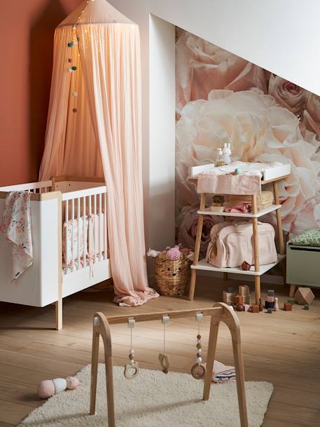 Kinderzimmer Betthimmel aus Musselin, 300cm hellbeige+salbeigrün+zartrosa 11