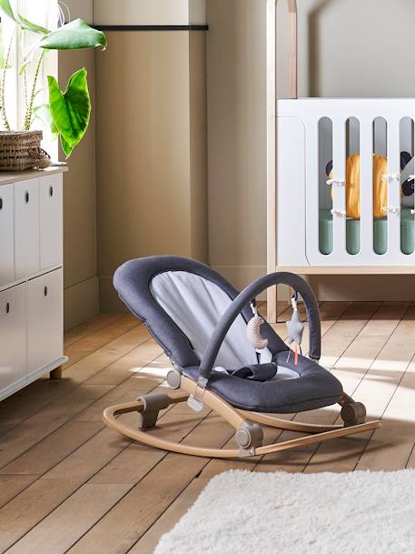 Babywippe mit Spielbogen BABYDREAM - grau/weiß+graugrün+senfgelb - 9