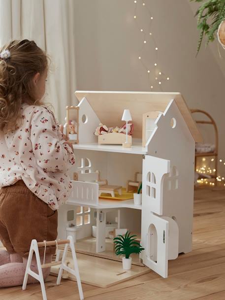 Puppenhaus mit Zubehör aus Holz FSC® - natur/weiß - 1