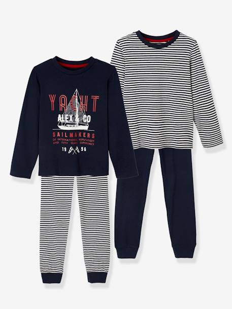 2er-Pack Jungen Schlafanzüge im Marine-Style BASIC Oeko-Tex - nachtblau/kariert - 1