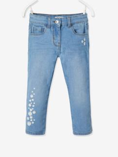 Maedchenkleidung-Mädchen 3/4-Jeans, Blumenstickerei Oeko-Tex, Bundweite verstellbar