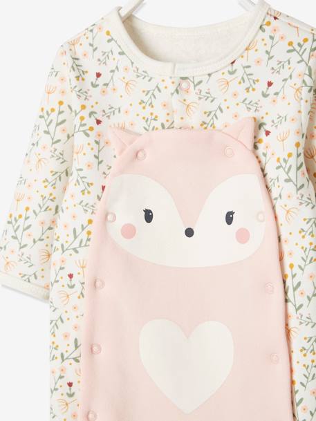 Mädchen Baby Strampler mit Tiermotiv, Öffnung vorn Oeko Tex - hellbeige geblümt fuchs - 4