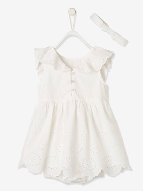 Festliches Mädchen Baby-Set: Kleid, Spielhose & Haarband - koralle+wollweiß - 7