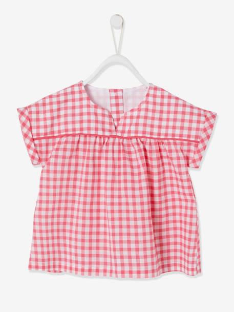 Mädchen Baby Bluse, Karos oder Blumenprint - rosa/weiß kariert - 1