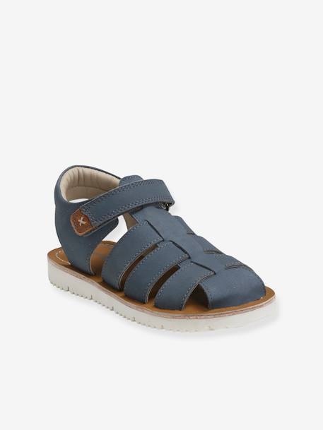 Jungen Klett-Sandalen blau+camelfarben 1