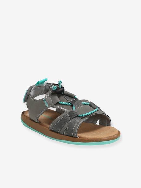 Jungen Sandalen, Klett und elastische Schnürung blau+grau 6