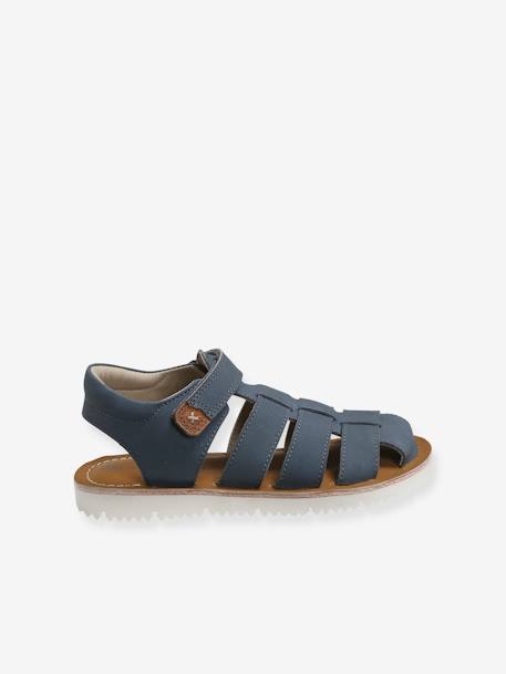 Jungen Klett-Sandalen blau+camelfarben 2