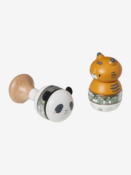 2er-Set Baby Rasseln FSC® - gelb tiger/pandafreunde - 2