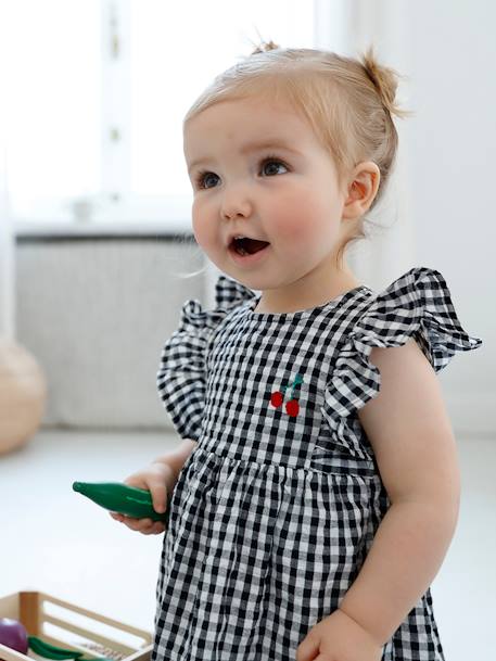 Mädchen Baby Kleid, ärmellos graugrün+nachtblau/weiß kariert 12