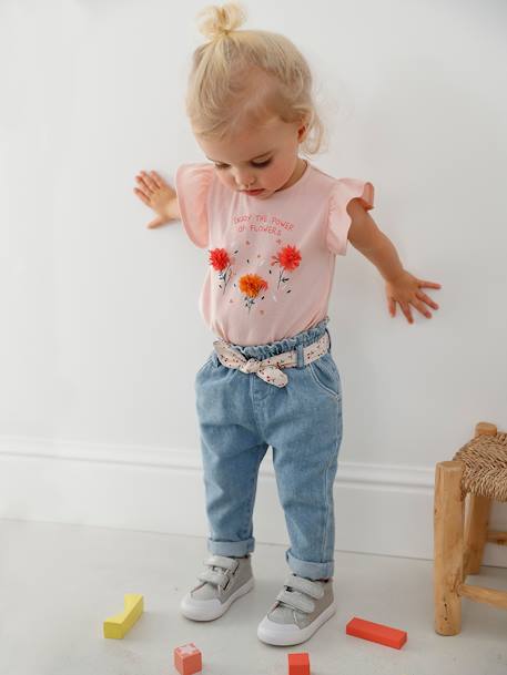 Mädchen Baby T-Shirt, 3D-Blumen Oeko-Tex - altrosa+wollweiß - 9