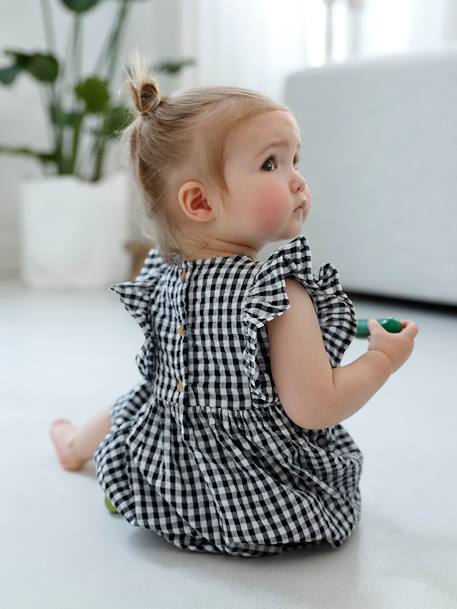 Mädchen Baby Kleid, ärmellos graugrün+nachtblau/weiß kariert 13