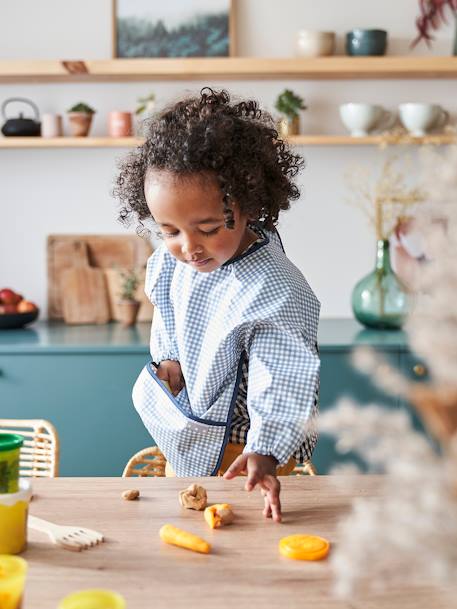 Baby Ärmellätzchen, Kleinkinder Malkittel blau vichy+mehrfarbig fuchs+weiß geblümt/flora 22