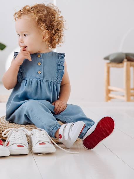 Mädchen Baby Stoffschuhe, Klett rosa bedruckt+violett bedruckt+weiß 19