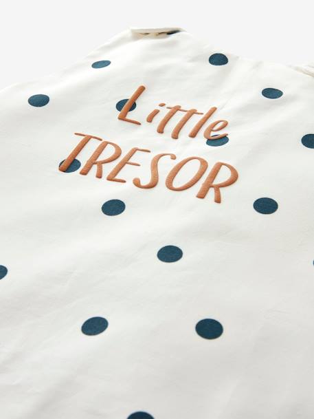 Ärmelloser Baby Sommerschlafsack LITTLE TRESOR - wollweiß/marine getupft - 3