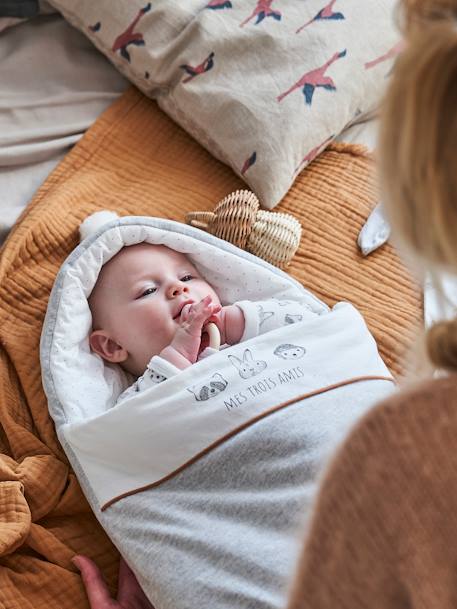 Baby Ausfahrsack KLEINE FREUNDE, Bio-Baumwolle - hellgrau meliert/wollweiß - 4