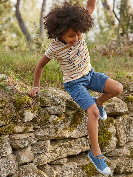 Jungen Stoff-Sneakers mit Gummizug - blau/senfgelb+grau+khaki dinos - 7