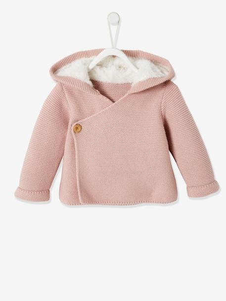 Baby Strickjacke, gefütterte Kapuze - grau meliert+nachtblau+zartrosa - 10