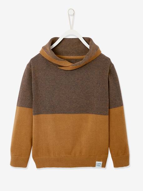 Jungen Pullover mit Kragen Oeko-Tex hellbraun+marine+nachtblau 1