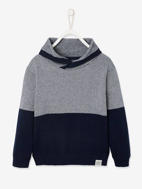 Jungen Pullover mit Kragen Oeko-Tex - hellbraun+nachtblau - 5