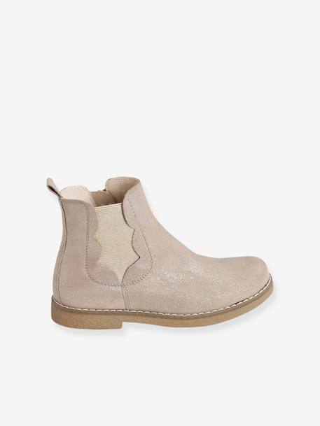 Mädchen Boots mit Reißverschluss, Glanzeffekt - altrosa+beige glanzeffekt+braun - 8