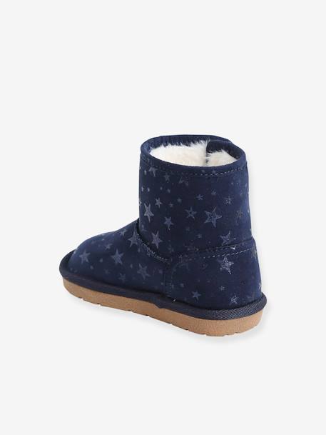 Gefütterte Mädchen Baby Winterstiefel - camelfarben glanzeffekt+marine sterne glanzeffekt - 8