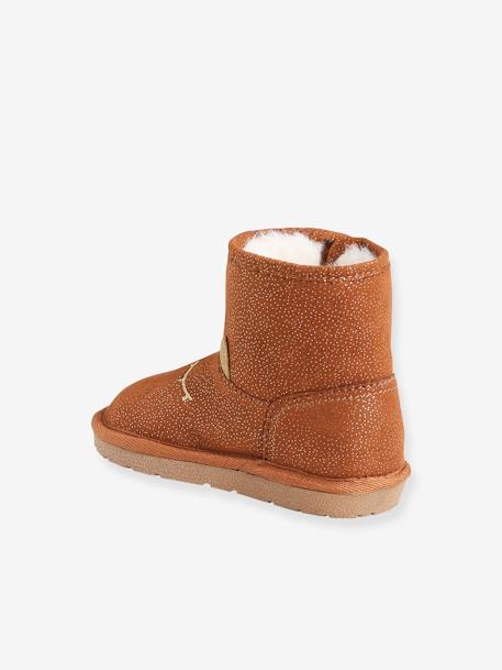 Gefütterte Mädchen Baby Winterstiefel - camelfarben glanzeffekt+marine sterne glanzeffekt - 3