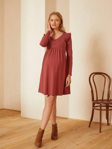 Kurzes Kleid für Schwangerschaft & Stillzeit  Oeko-Tex rot/bordeaux+schwarz+tannengrün 2