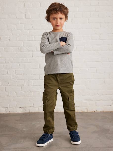 Jungen Cargohose mit Dehnbund Oeko-Tex - dunkelkhaki+eisblau+graubeige - 4